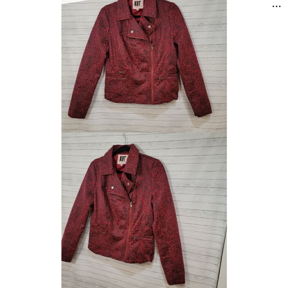 Kut From the Kluth Moto Cranberry Leopard Jacket - Size L - Picture 12 of 12